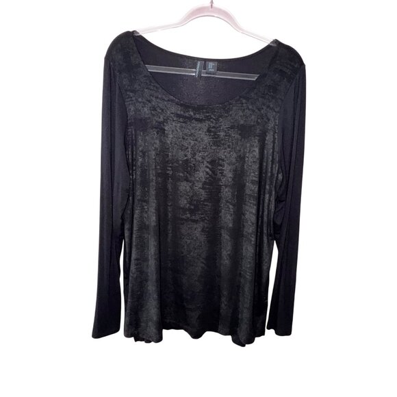 Cynthia Rowley Black Long Sleeve Top XL Goth Punk Rock Tee Shirt Stretch Casual - Picture 1 of 6